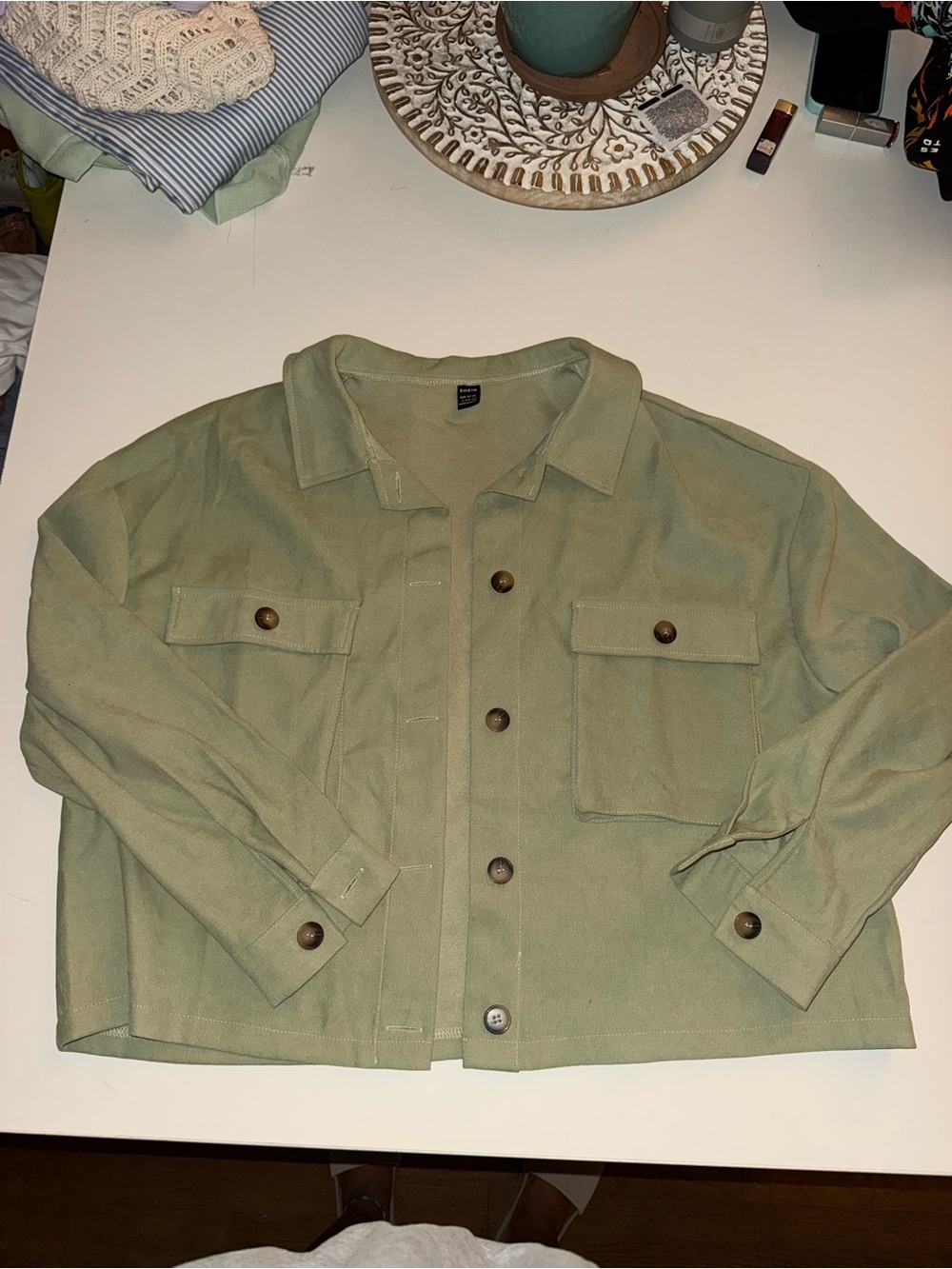 SHEIN Olive Utility Button-Front Jacket